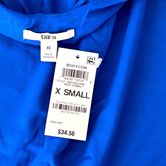 BAR III ROYAL COBALT BLUE MIDI very STRETCHY FULLY lined DRESS XS S NWT - Picture 6 of 8